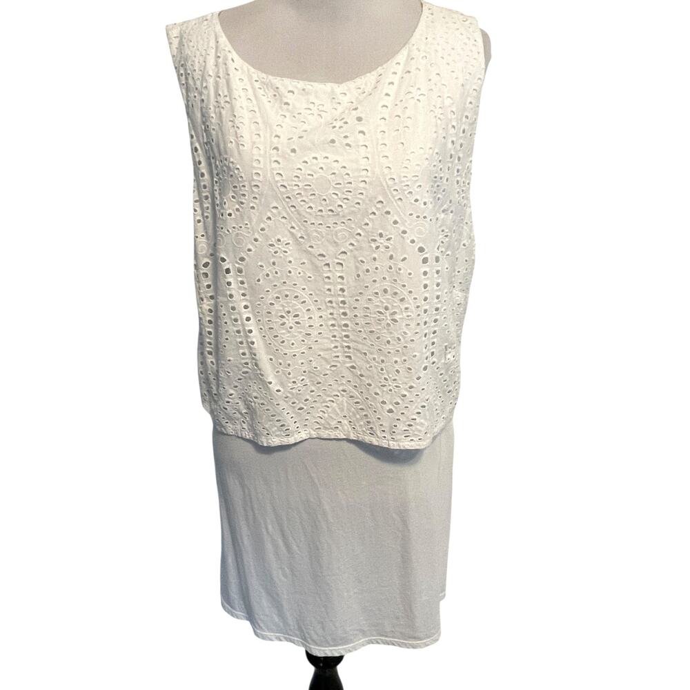 J. Jill Eyelet Overlay Mini Dress Womens XL White Lightweight Tiered Sundress